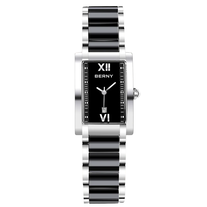 BERNY Women's Watches Calendar Date Elegant Classic Rectangle Ceramics Quartz Ladies Watch Luxury TANK Fashion Women Wristwatch
