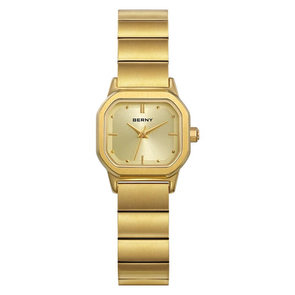 BERNY Watch for Women Silver Full Stainless Steel Square Small Dial Quartz Women's Wristwatch Waterproof Dress Ladies Watches