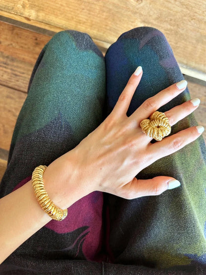 Brass Chunky Twist Natural Turquoise Rings Women  Jewelry Punk Designer Club Cocktail  Party Boho Japan Korean