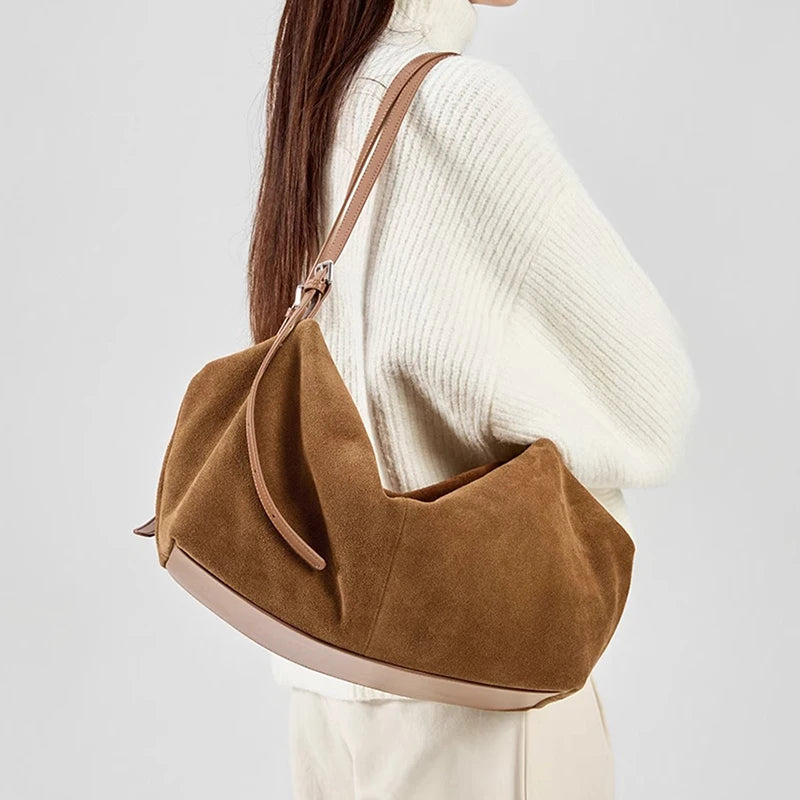 Women's Suede Genuine Leather Shoulder Bags Ladies Frosted Cowhide Crossbody Bag Female Design Luxury and Lazy Commuting Handbag