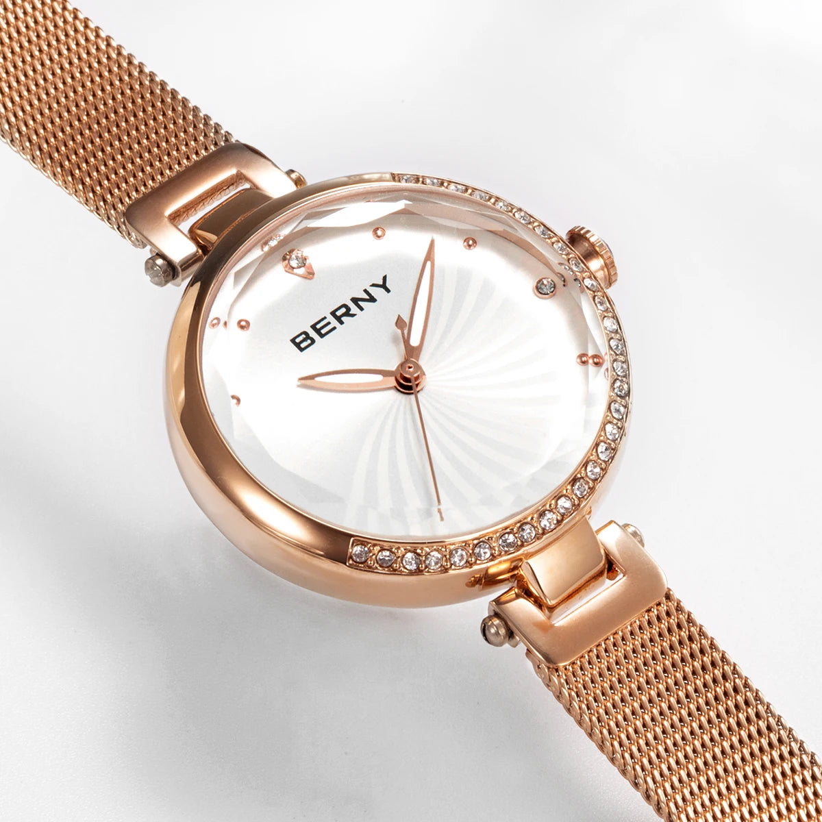 BERNY Women's Watches Luminous Small Dial Luxury Brand Woman Watch Adjustable S/S Strap Elegant Diamond Ladies Wristwatch