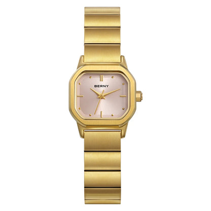 BERNY Watch for Women Silver Full Stainless Steel Square Small Dial Quartz Women's Wristwatch Waterproof Dress Ladies Watches