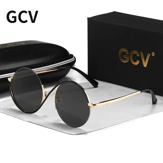 GCV Brand Hot Sale Avant-Garde Personality Women Female Gorgeous Sunglasses Round Frame Glasses Fashion Punk Style New Metal