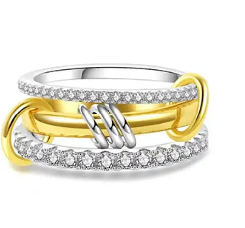 AAA Zircon Multi Color Link Chain Rings Women Jewlery Designer T Show Club Cocktail Party Rare Japan Korean INS