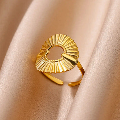 Irregular Geometric Glossy Stainless Steel Open Rings For Women Minimalist Gold Color Adjustable Wedding Ring Female Jewelry