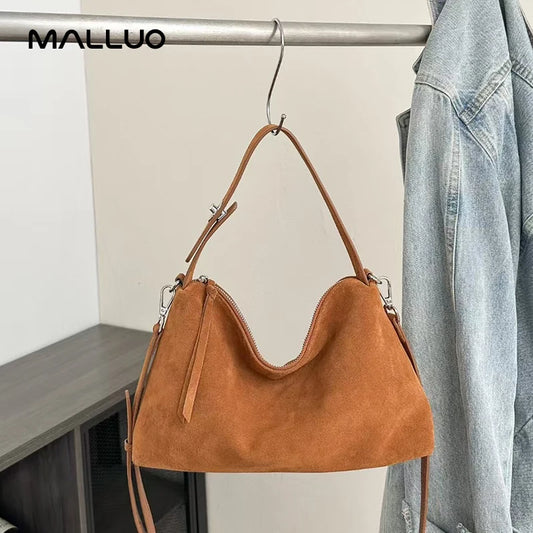 Fashion Autumn Winter Big Boston Tote Soft Matte Suede Cow Leather Women's Handbag Shoulder Crossbody Bag For Women Grey Brown