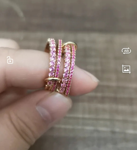 AAA Zircon Multi Color Green Pink Zirconia Chain Rings Women Jewlery Designer T Show Club Cocktail Party Rare Japan Korean INS