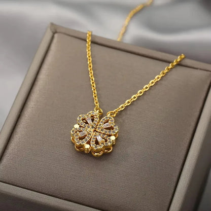 Four Leaf Clover Stainless Steel Necklaces For Women Green Zircon Gold Color Quality Jewelry Pendant Necklace Gift Free Shipping