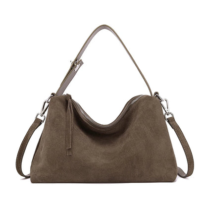 Fashion Autumn Winter Big Boston Tote Soft Matte Suede Cow Leather Women's Handbag Shoulder Crossbody Bag For Women Grey Brown