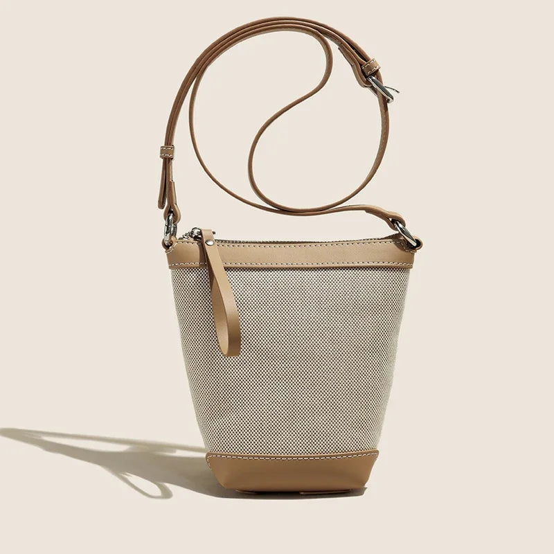 2024 Genuine leather Canvas Crossbody Women's Bag Bucket Bag Autumn Winter Ladies Designer Luxury Brand Lightweight Small Bag