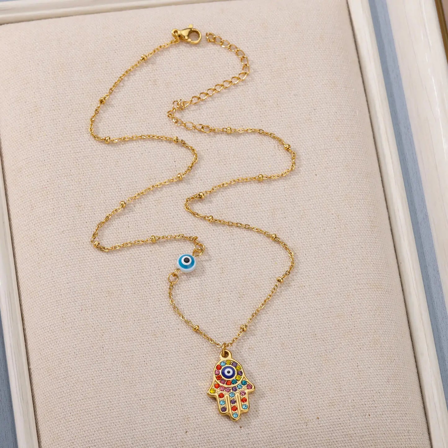Turkish Hamsa Evil Eye Necklaces For Women Stainless Steel Gold Color Charm Choker Neckalce Christmas Jewelry Accessories Gift