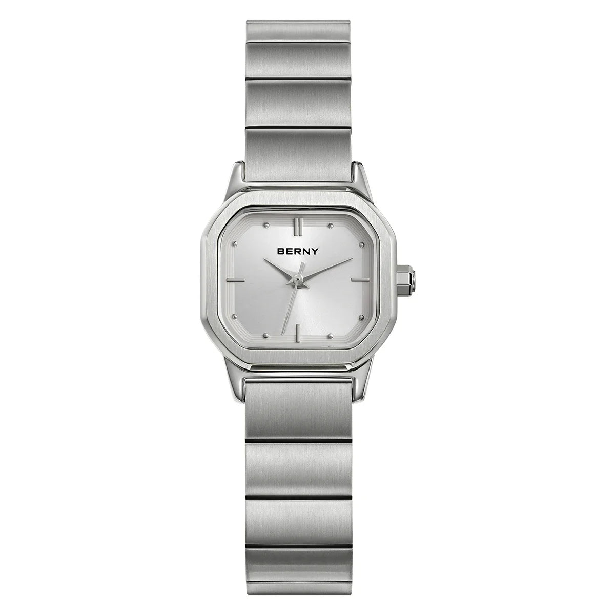 BERNY Watch for Women Silver Full Stainless Steel Square Small Dial Quartz Women's Wristwatch Waterproof Dress Ladies Watches