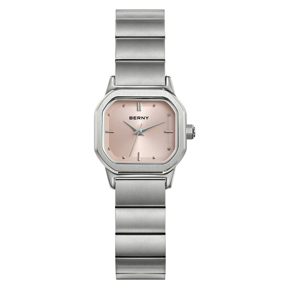 BERNY Watch for Women Silver Full Stainless Steel Square Small Dial Quartz Women's Wristwatch Waterproof Dress Ladies Watches