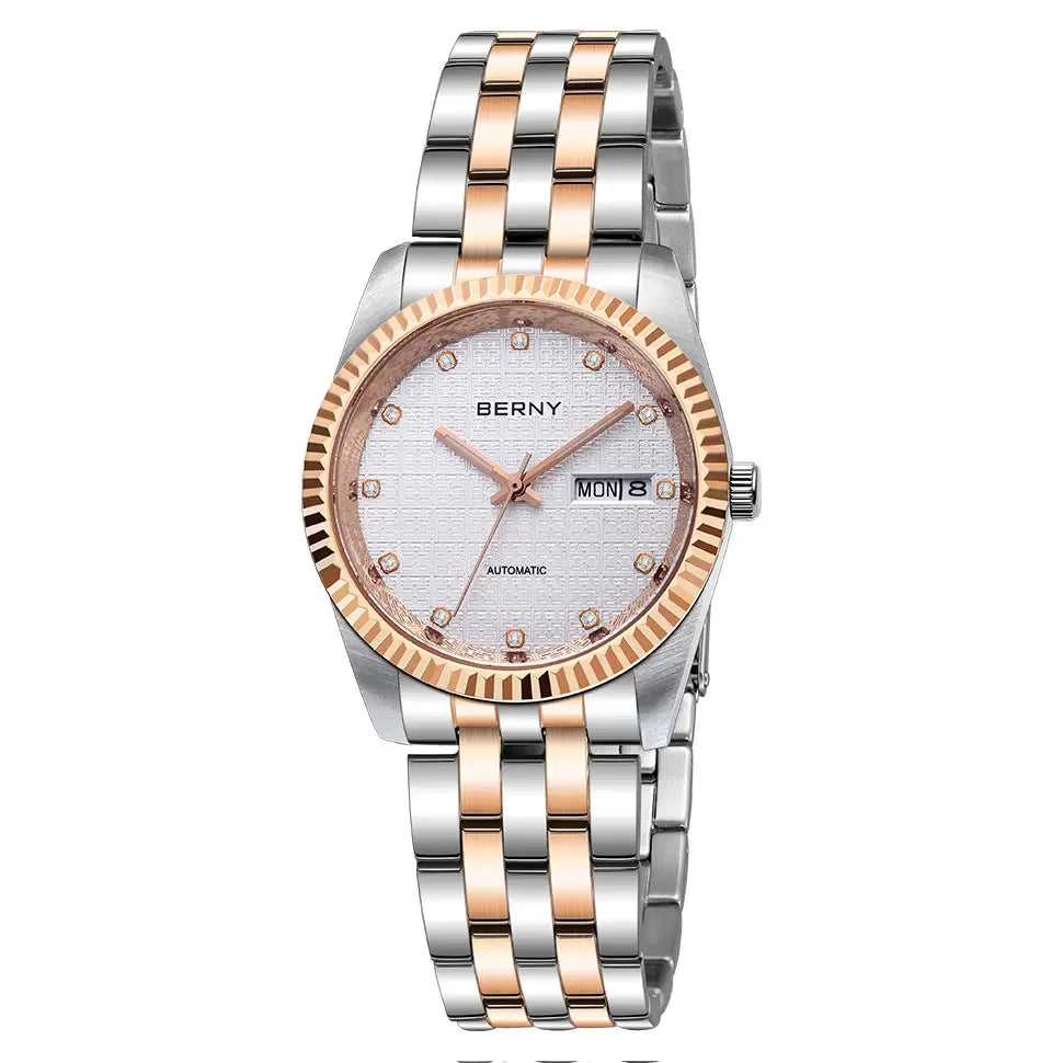 BERNY Mechanical Watch for Women Automatic Ladies Small Watches Chinese Style Happiness Wedding Sapphire Full Stainless steel
