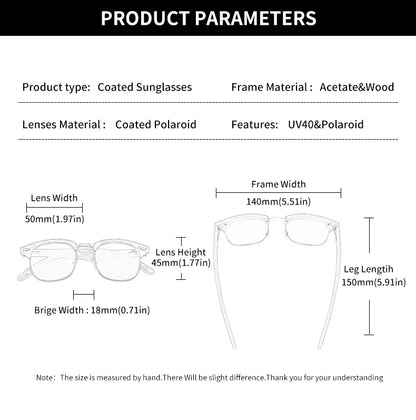 GCV Handmade Classic Leading Par Wooden Sunglasses Men Women Polarized UV400 Protection Semi-Rimless Retro Eyewear Oculos Party
