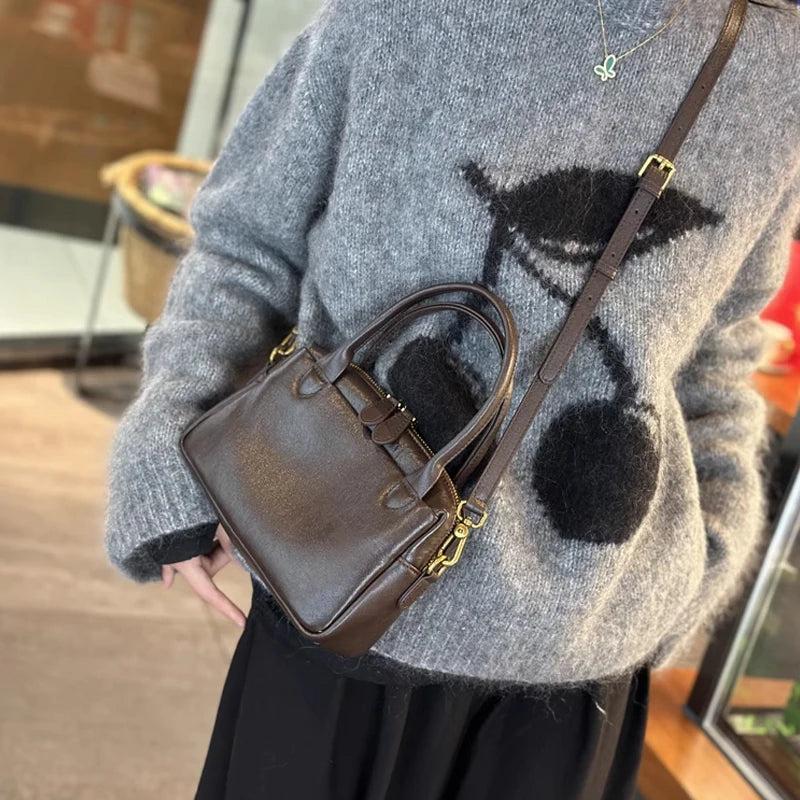 Women Natural Cow Leather Handbags Ladies High Quality Shoulder Bag Female Fashion Retro Luxury Designer Cowhide Crossbody Bags