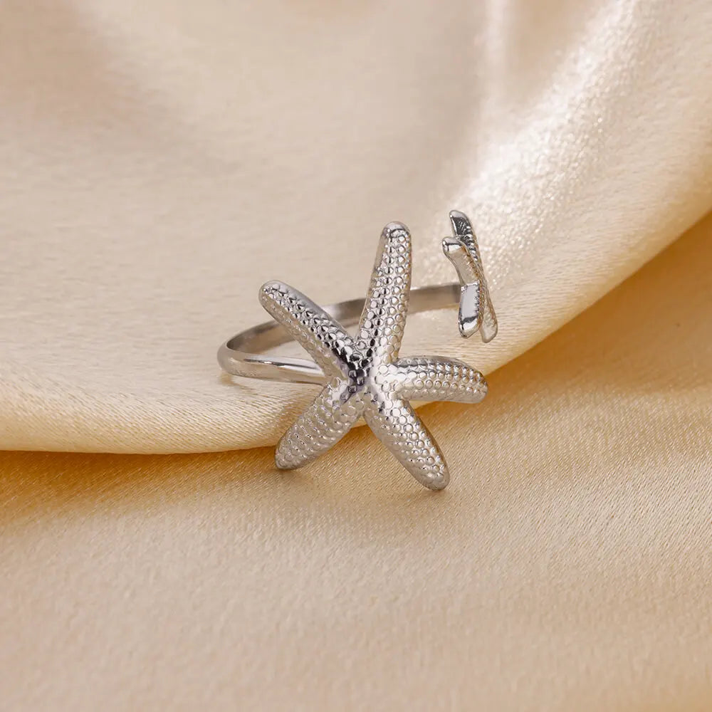 Stainless Steel Starfish Open Rings For Women Gold Color  Geometric Adjustable Ring Wedding Party Fashion Jewerly Gift anillos