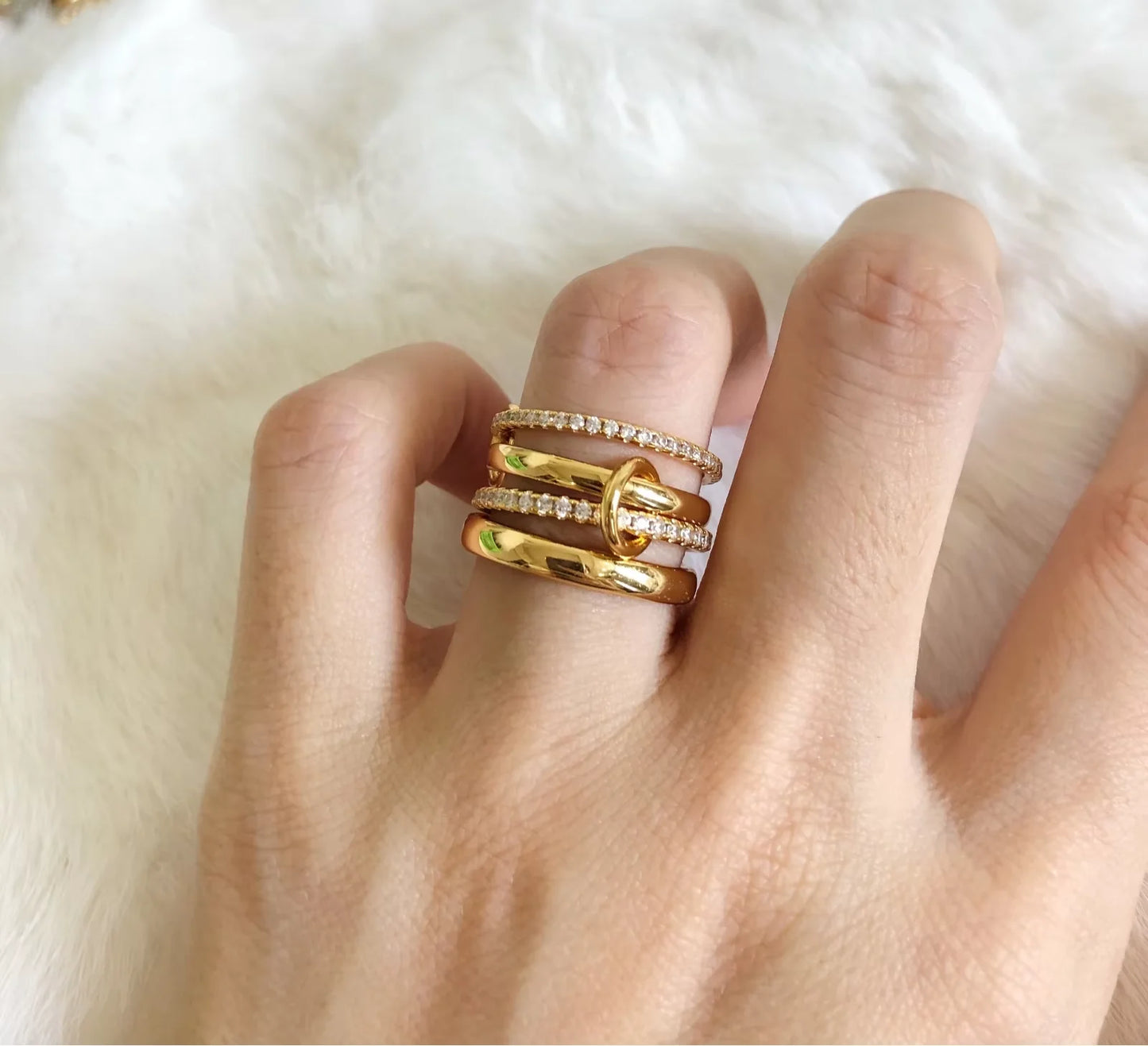 AAA Zircon Multi Color Green Pink Zirconia Chain Rings Women Jewlery Designer T Show Club Cocktail Party Rare Japan Korean INS