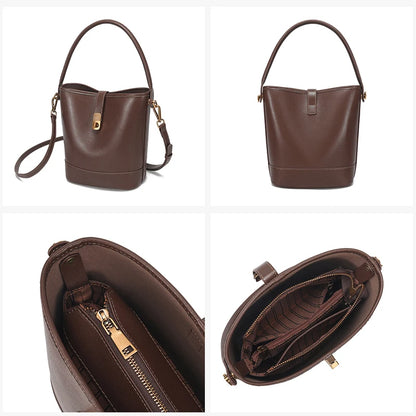 Women's Genuine Cow Leather Shoulder Bags Ladies Fashion Versatile Designer Luxury Crossbody Bag Female Bucket Handbags for lady