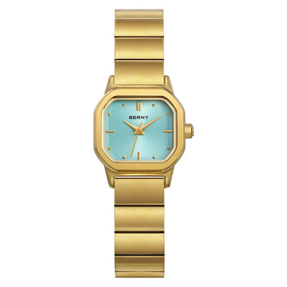 BERNY Watch for Women Silver Full Stainless Steel Square Small Dial Quartz Women's Wristwatch Waterproof Dress Ladies Watches