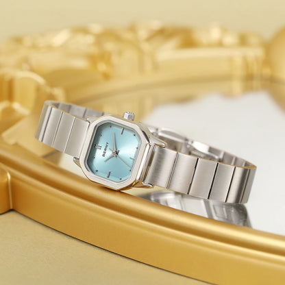 BERNY Watch for Women Silver Full Stainless Steel Square Small Dial Quartz Women's Wristwatch Waterproof Dress Ladies Watches