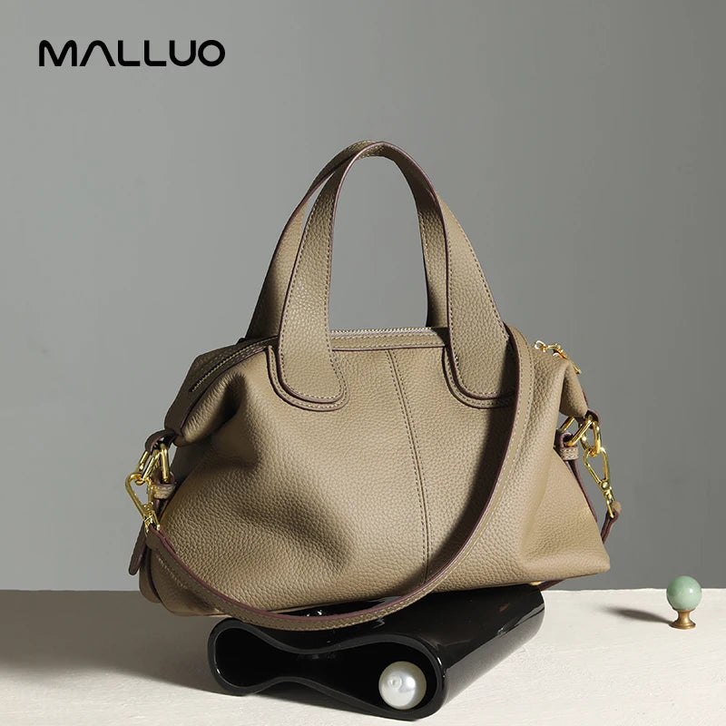 Middle aged Women's Natural Cow Leather Shoulder Bag Female Casual Cowhide Crossbody Bags Ladies Retro Large Capacity Handbags