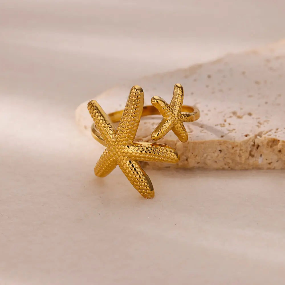 Stainless Steel Starfish Open Rings For Women Gold Color  Geometric Adjustable Ring Wedding Party Fashion Jewerly Gift anillos