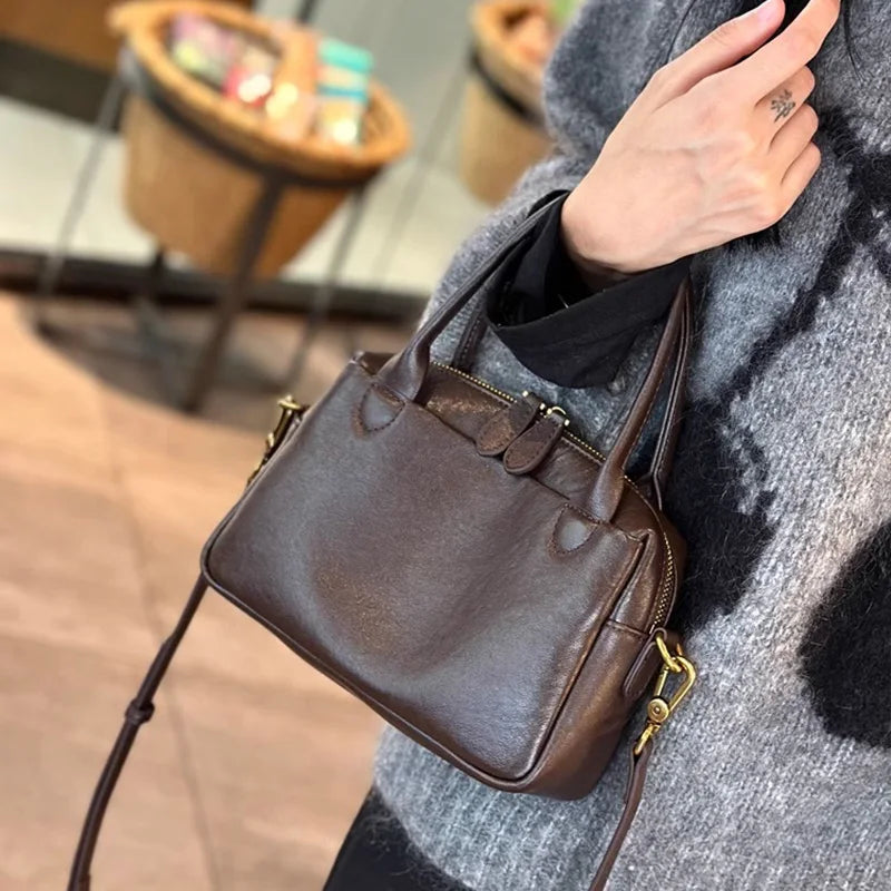 Women Natural Cow Leather Handbags Ladies High Quality Shoulder Bag Female Fashion Retro Luxury Designer Cowhide Crossbody Bags