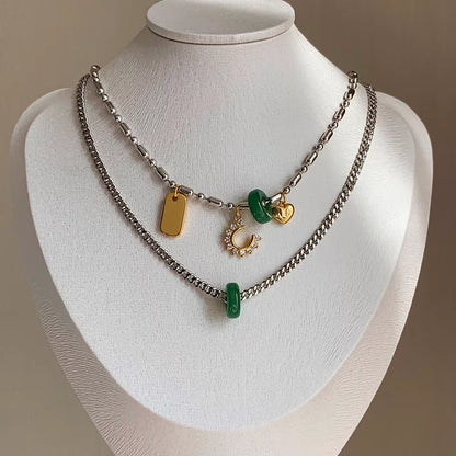 Brass With White Gold Heart  Pearl Jade Charm  Necklace Women Jewelry Party Designer T Show Runway INS