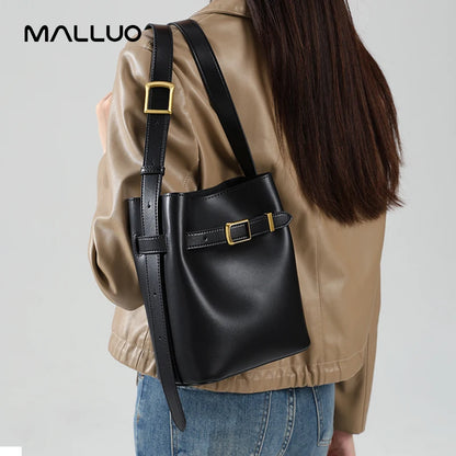 Cow Split Leather Bucket Bag Women Vintage messenger High Quality Simple Handbag Lady Shoulder Bag Luxury Female Crossbody Bags