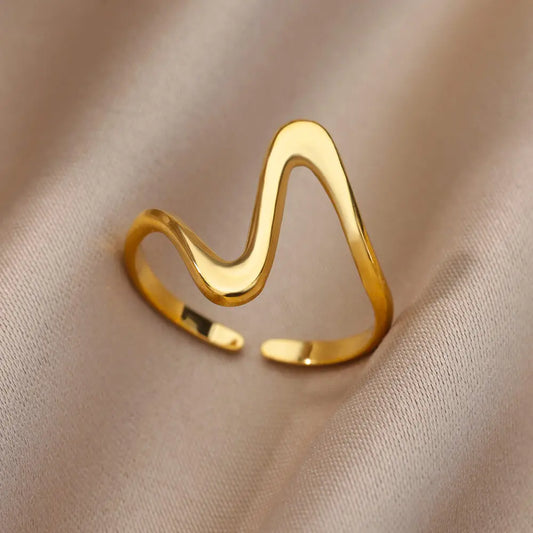 Vintage Geometric Wave Rings For Women Stainless Steel Gold Color Adjustable Ring Aesthetic Wedding Jewelry Gift Free Shipping