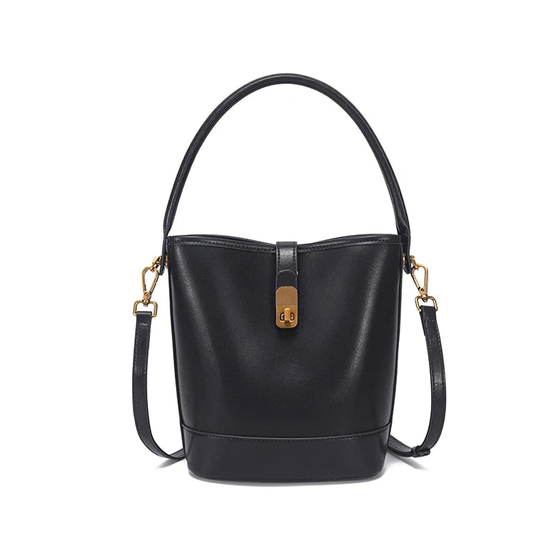 Women's Genuine Cow Leather Shoulder Bags Ladies Fashion Versatile Designer Luxury Crossbody Bag Female Bucket Handbags for lady