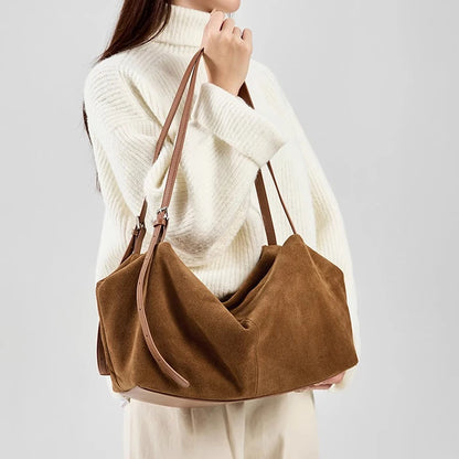 Women's Suede Genuine Leather Shoulder Bags Ladies Frosted Cowhide Crossbody Bag Female Design Luxury and Lazy Commuting Handbag