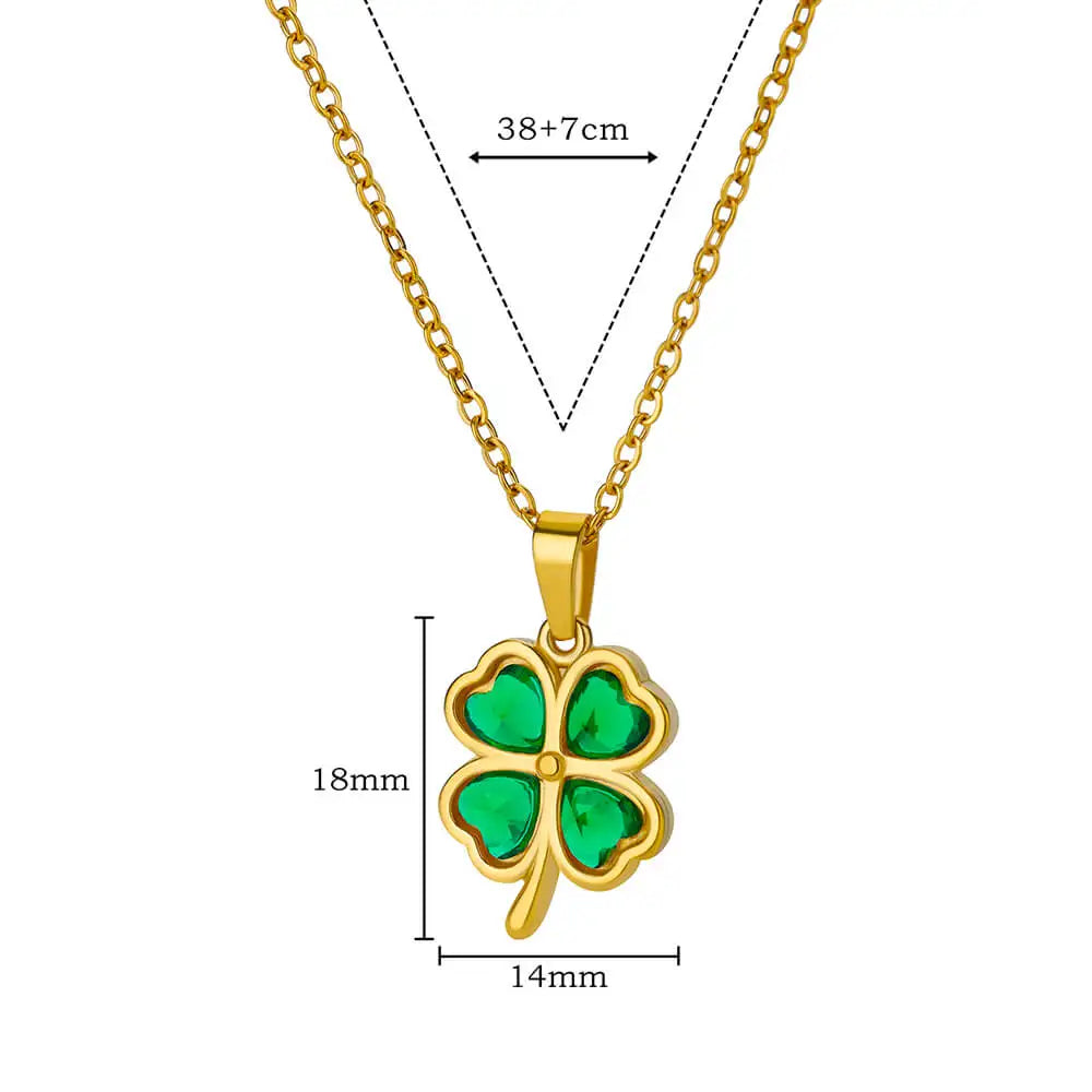 Four Leaf Clover Stainless Steel Necklaces For Women Green Zircon Gold Color Quality Jewelry Pendant Necklace Gift Free Shipping