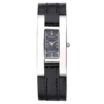 Elegant Small Rectangle Dial Wristwatch with Stainless Steel & Leather Strap, Fashion Casual Ladies Watch