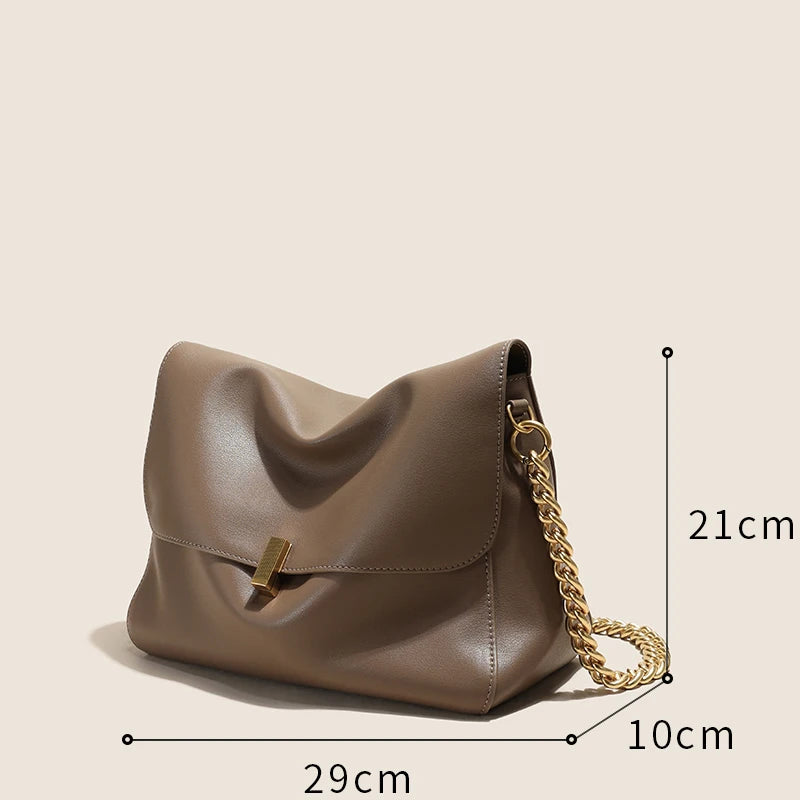 Women Large Korean Cow Leather Genuine Flap Shoulder Chain Bag Luxury Solid Genuine Leather Female Crossbody Handbag Messenger