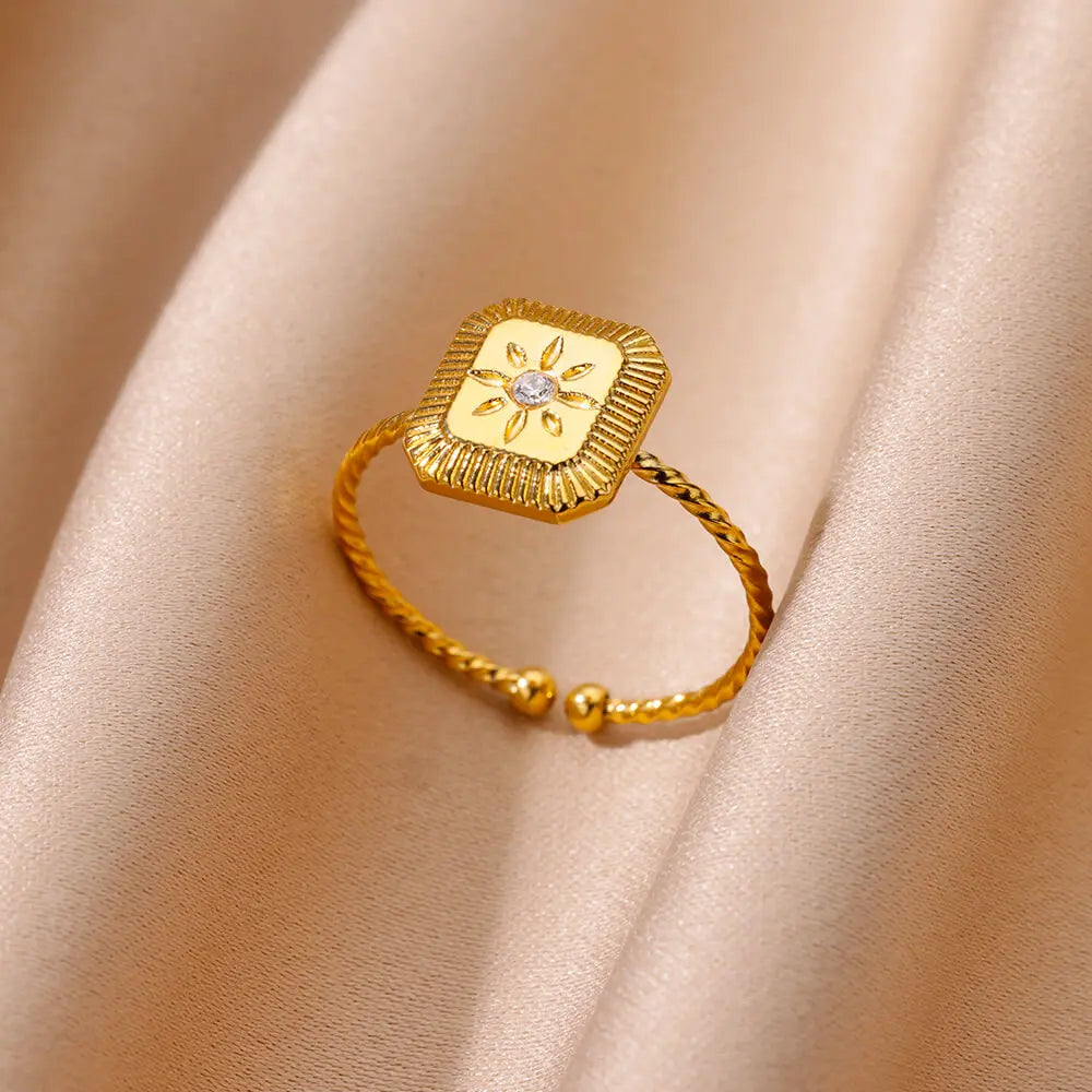 Irregular Geometric Glossy Stainless Steel Open Rings For Women Minimalist Gold Color Adjustable Wedding Ring Female Jewelry