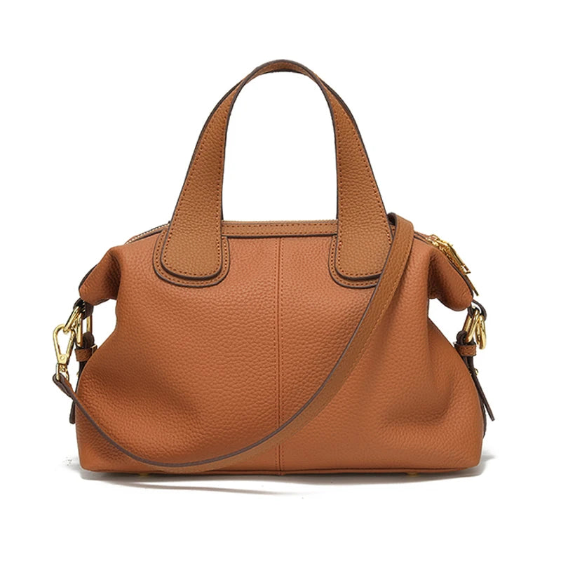 Middle aged Women's Natural Cow Leather Shoulder Bag Female Casual Cowhide Crossbody Bags Ladies Retro Large Capacity Handbags
