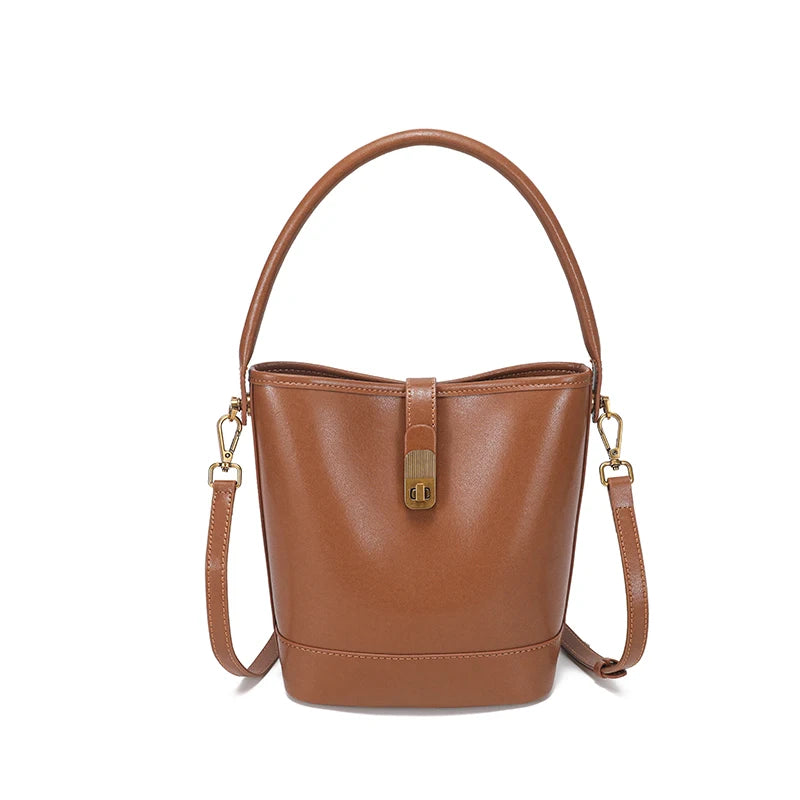 Women's Genuine Cow Leather Shoulder Bags Ladies Fashion Versatile Designer Luxury Crossbody Bag Female Bucket Handbags for lady