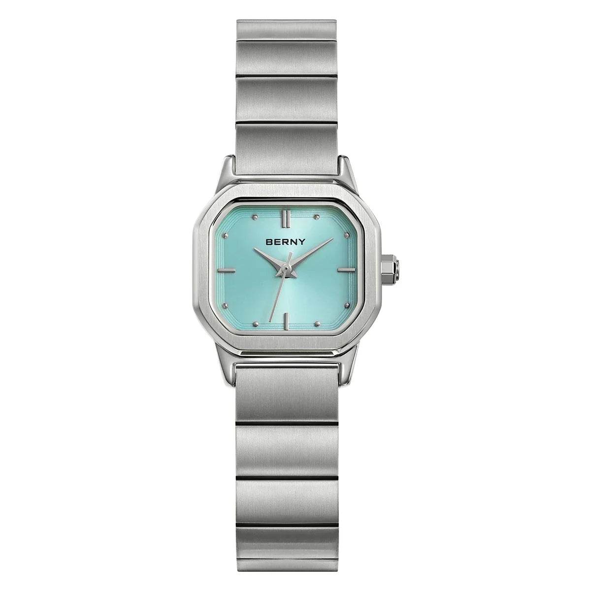 BERNY Watch for Women Silver Full Stainless Steel Square Small Dial Quartz Women's Wristwatch Waterproof Dress Ladies Watches