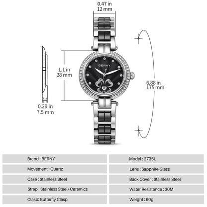 Elegant Ceramic Quartz Wristwatch, High-Quality Casual Fashion Timepiece for Ladies