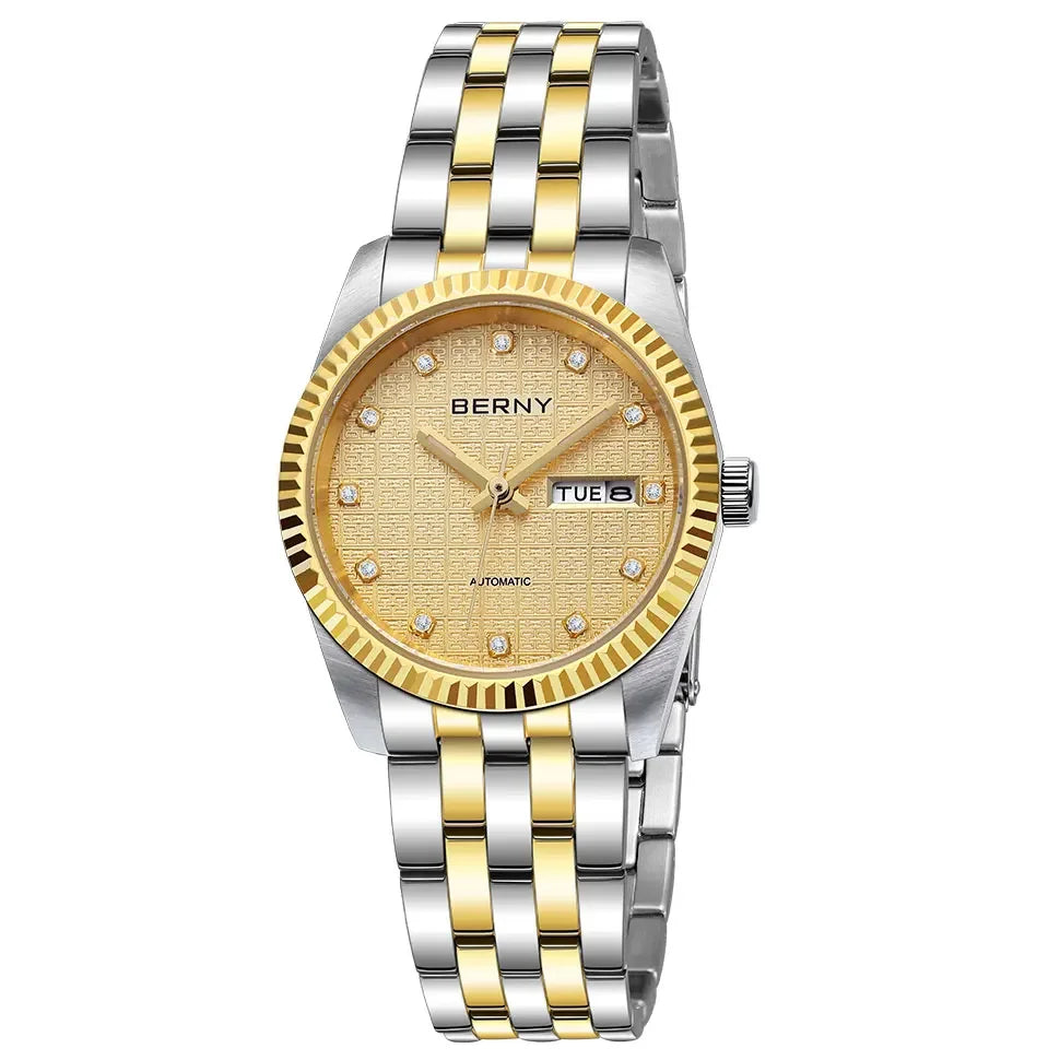 BERNY Mechanical Watch for Women Automatic Ladies Small Watches Chinese Style Happiness Wedding Sapphire Full Stainless steel