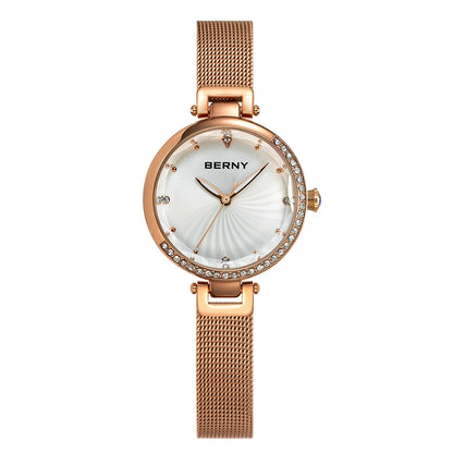 BERNY Women's Watches Luminous Small Dial Luxury Brand Woman Watch Adjustable S/S Strap Elegant Diamond Ladies Wristwatch