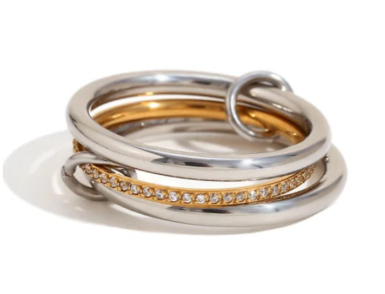 AAA Zircon Multi Color Link Chain Rings Women Jewlery Designer T Show Club Cocktail Party Rare Japan Korean INS