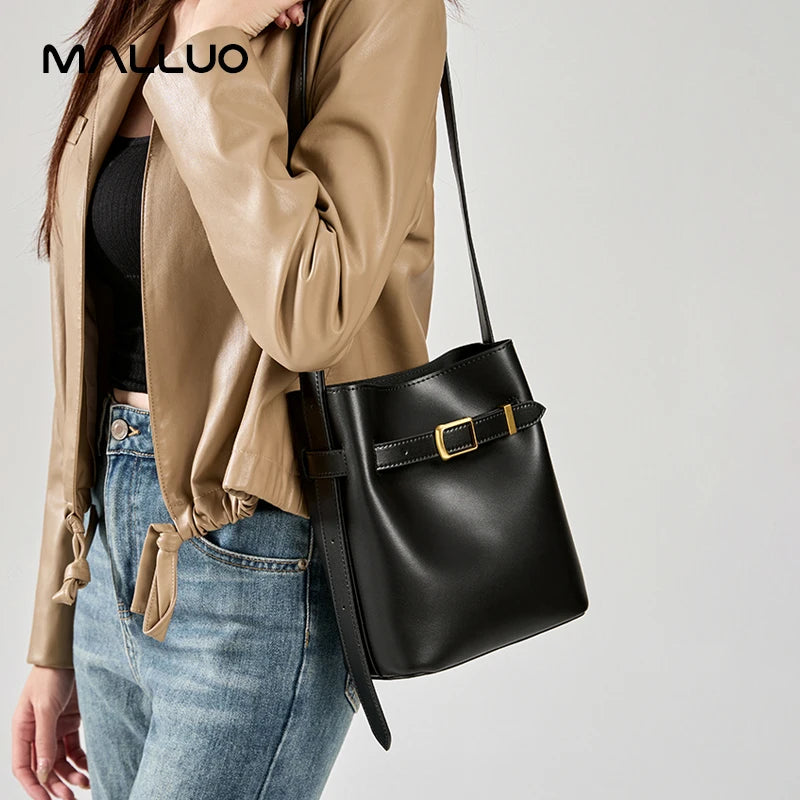 Cow Split Leather Bucket Bag Women Vintage messenger High Quality Simple Handbag Lady Shoulder Bag Luxury Female Crossbody Bags