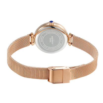 BERNY Women's Watches Luminous Small Dial Luxury Brand Woman Watch Adjustable S/S Strap Elegant Diamond Ladies Wristwatch