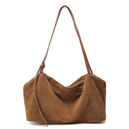 Women's Suede Genuine Leather Shoulder Bags Ladies Frosted Cowhide Crossbody Bag Female Design Luxury and Lazy Commuting Handbag