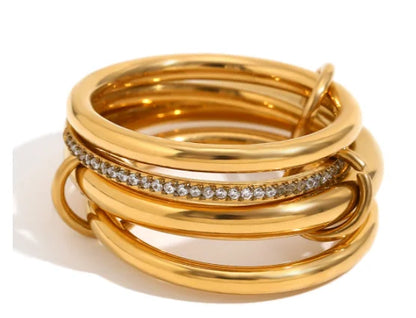 AAA Zircon Multi Color Link Chain Rings Women Jewlery Designer T Show Club Cocktail Party Rare Japan Korean INS