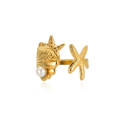 Stainless Steel Starfish Open Rings For Women Gold Color  Geometric Adjustable Ring Wedding Party Fashion Jewerly Gift anillos