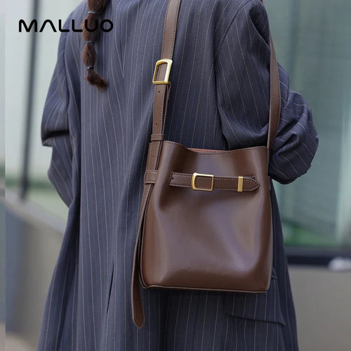 Cow Split Leather Bucket Bag Women Vintage messenger High Quality Simple Handbag Lady Shoulder Bag Luxury Female Crossbody Bags